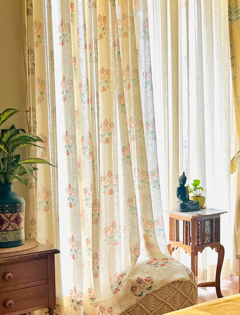 RANGBHAR Linen Textured Sheer Curtains with Eyelets Light Filtering Curtains 7 Feet Green Sparrows Door7 Feet X 4 Feet - Image 1