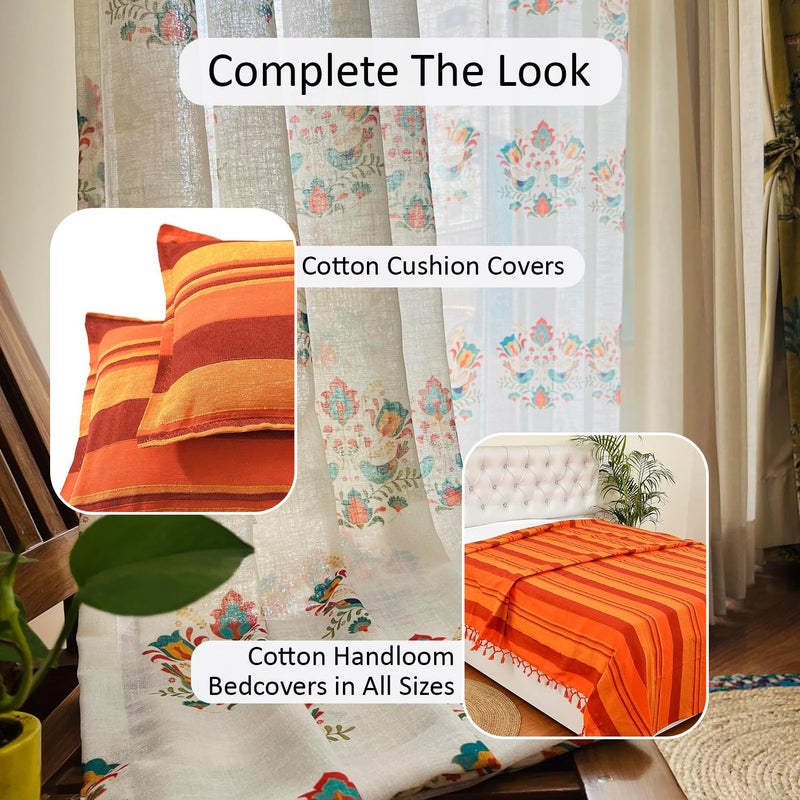 RANGBHAR Linen Textured Sheer Curtains with Eyelets Light Filtering Curtains 7 Feet Green Sparrows Door7 Feet X 4 Feet - Image 5