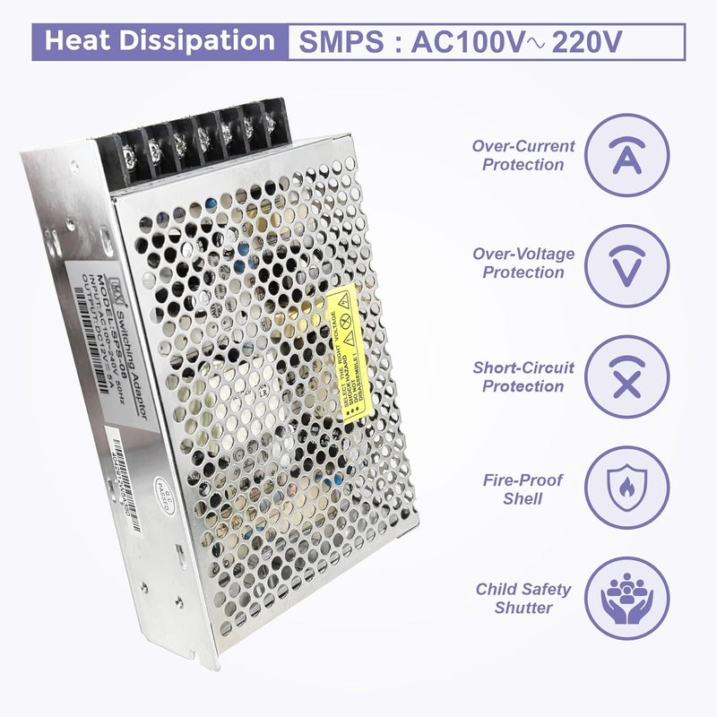 MX CCTV Power Supply 12V 5A – Metal Body SMPS Adapter | AC 220V to DC 12V Converter | Supports Up to 12 CCTV Cameras (Bullet, Dome, PTZ, DVR, NVR) | Security Camera Power Supply - Image 3