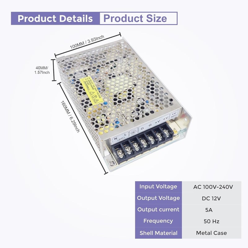 MX CCTV Power Supply 12V 5A – Metal Body SMPS Adapter | AC 220V to DC 12V Converter | Supports Up to 12 CCTV Cameras (Bullet, Dome, PTZ, DVR, NVR) | Security Camera Power Supply - Image 5
