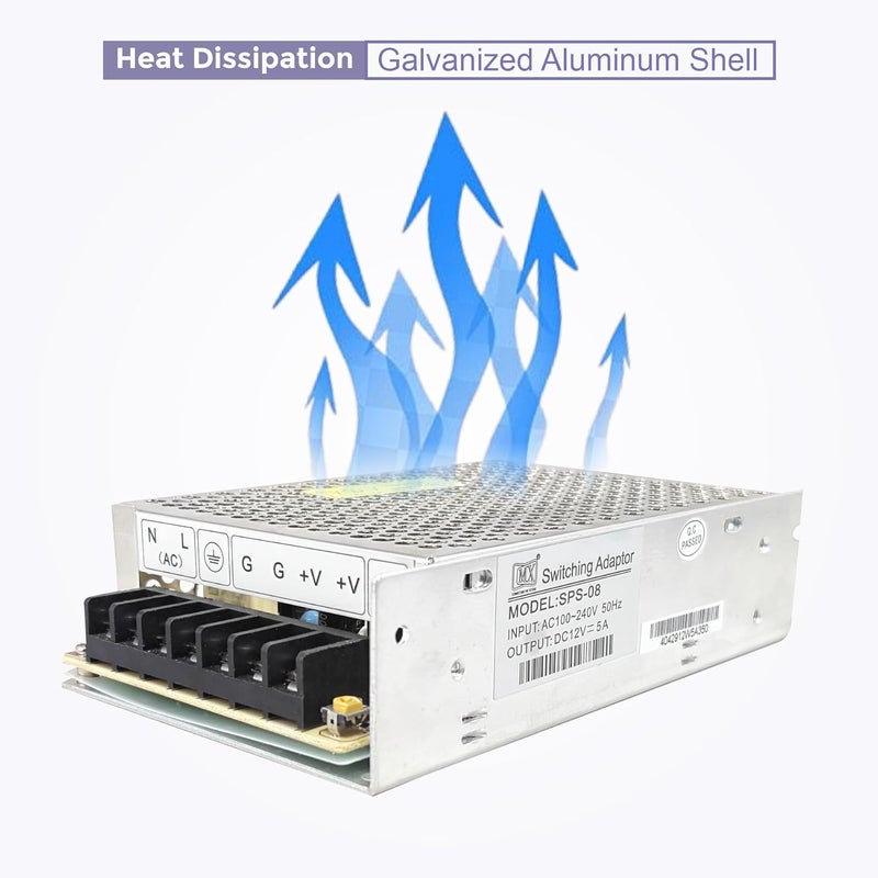 MX CCTV Power Supply 12V 5A – Metal Body SMPS Adapter | AC 220V to DC 12V Converter | Supports Up to 12 CCTV Cameras (Bullet, Dome, PTZ, DVR, NVR) | Security Camera Power Supply - Image 4