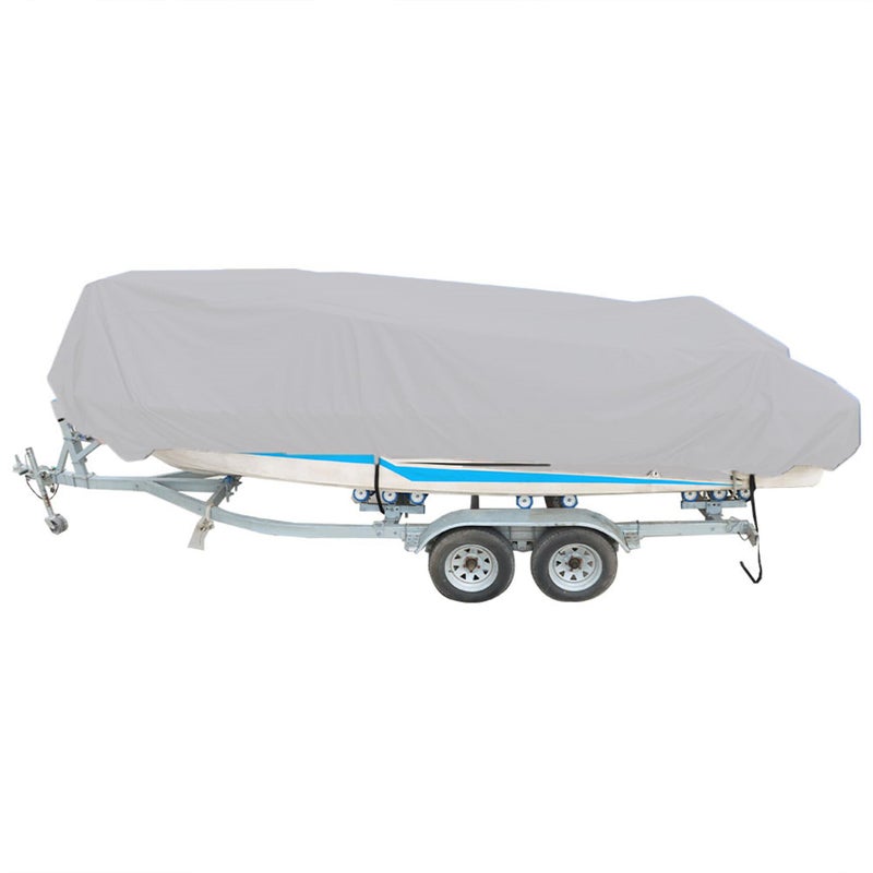 Grey Heavy Duty Trailerable Boat Cover 210D Replacement for Jon Boats 16ft Long Beam Width up to 75in