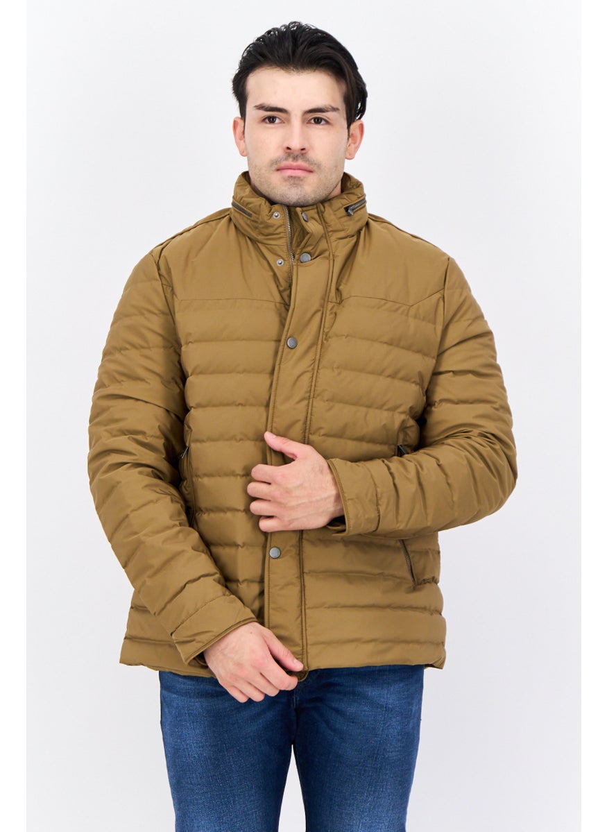 Jules - Men Quilted Puffer Jackets, Dark Khaki - Image 1