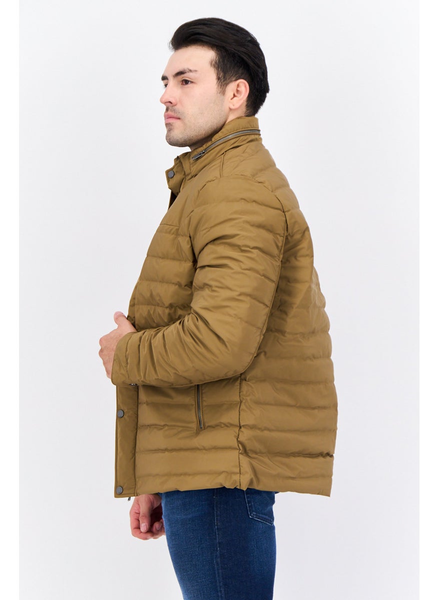 Jules - Men Quilted Puffer Jackets, Dark Khaki - Image 1