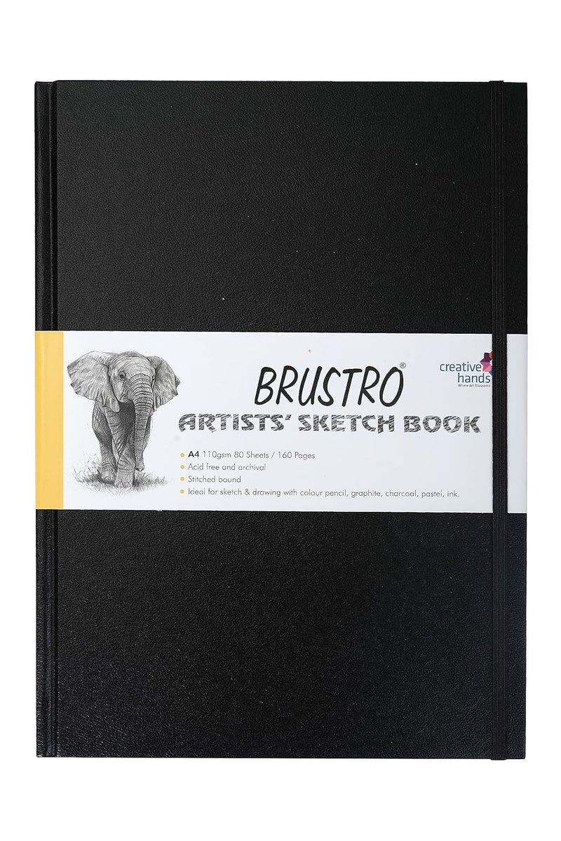 BRUSTRO دفتر رسم مخيط للفنانين، بحجم A4، 160 صفحة، 110 جرام | مثالي للرسم، التظليل، الرسم، الدمج، الماندالا، الفن الجميل، خالي من الأحماض، البورتريه، المحترفين، طلاب الفن الجميل. - Image 1