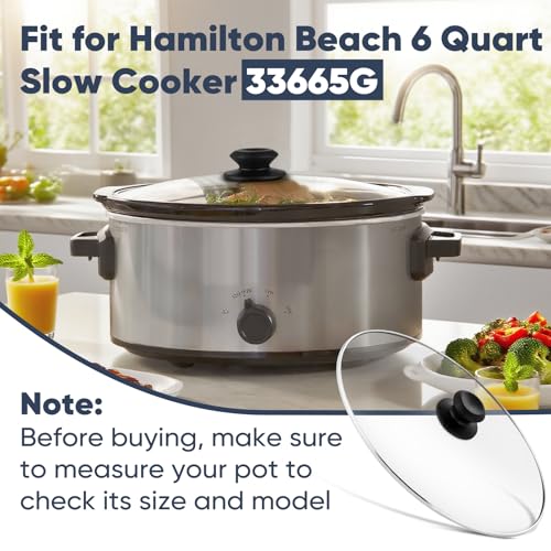 XwaYexa Oval 6 Quart Glass Lid Compatible with Hamilton Beach 33665G Slow Cooker, Clear Cooker Crock Pot Lid Replacement Part, 6qt Slow Crock Pot Lid Replacement - Image 3