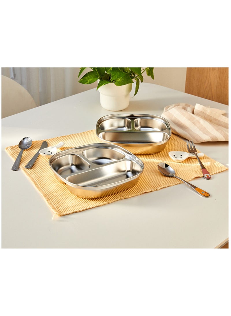 2 Pcs Made in Korea Stainless Steel Kids Plates 3 Sections Divided Unbreakable Dinner Plates Cute Shape bowls for Babies, Toddlers and Kids Lunch, Portion Control, Camping - Image 2