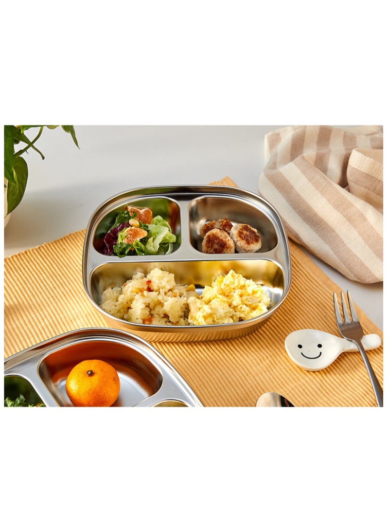 2 Pcs Made in Korea Stainless Steel Kids Plates 3 Sections Divided Unbreakable Dinner Plates Cute Shape bowls for Babies, Toddlers and Kids Lunch, Portion Control, Camping - Image 3
