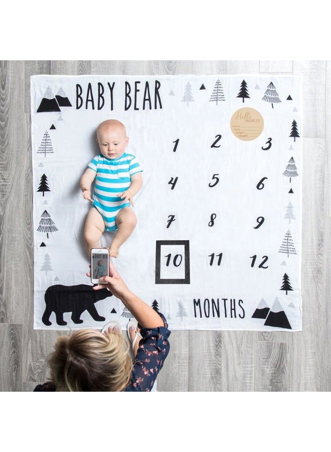 Pondering Pine Organic Baby Monthly Milestone Blanket Boy - Baby Bear Months Blanket with Month Marker Frame and Newborn Announcement Disc - Growth Age Blanket for 1-12 Months Milestones, Woodland, 47”x47” - Image 4