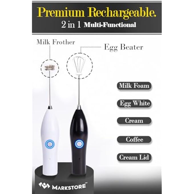 مارك خلاط مشروبات كهربائي محمول قابل لإعادة الشحن، صانع رغوة للقهوة والبيض والكابتشينو والماتشا والشوكولاتة الساخنة وكريمة القهوة، قابل لإعادة الشحن 2 في 1 - Image 3