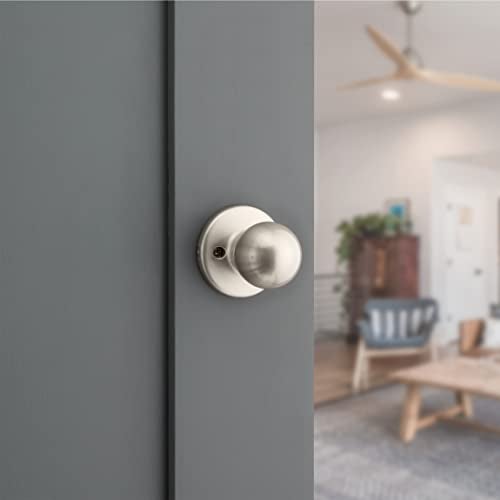 Kwikset Polo Dummy Door Knob, Single Sided Handle for Closets, French Double Doors, and Pantry, Satin Nickel Non-Turning Interior Push/Pull Door Knob, with Microban Protection - Image 3