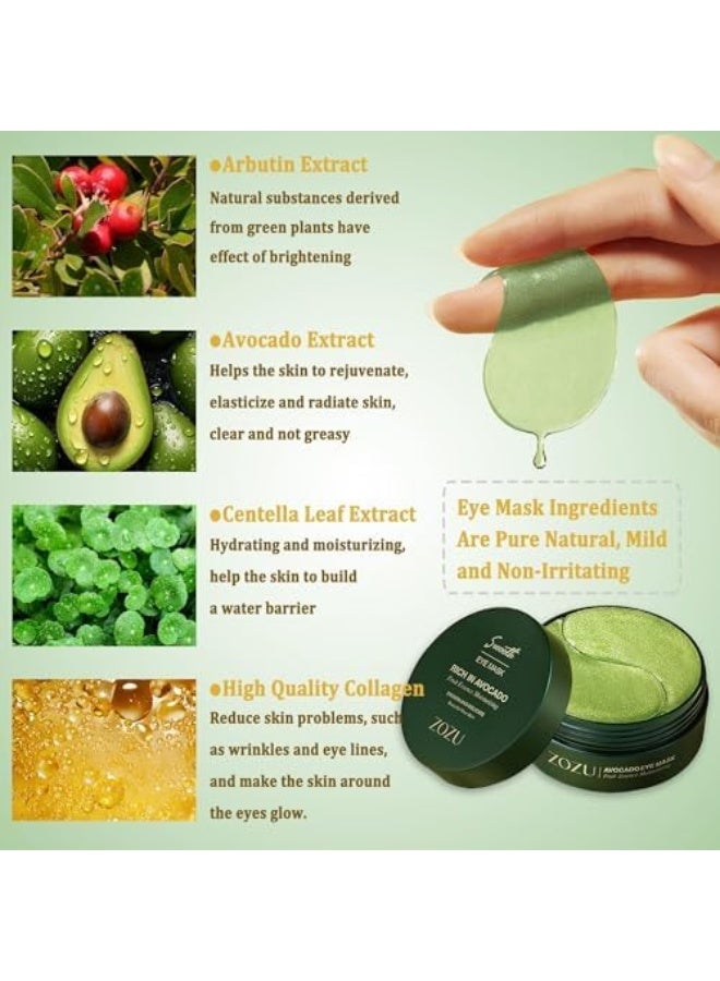 Zozu Under Eye Patches, Collagen Under Eye Mask, Dark Circles Under Eye Treatment, Puffy Eyes Bags Under Eyes Removal, Anti-Aging, Reduce Wrinkle, Skincare, Hydrating - 30 Pairs (Avocado) - Image 2