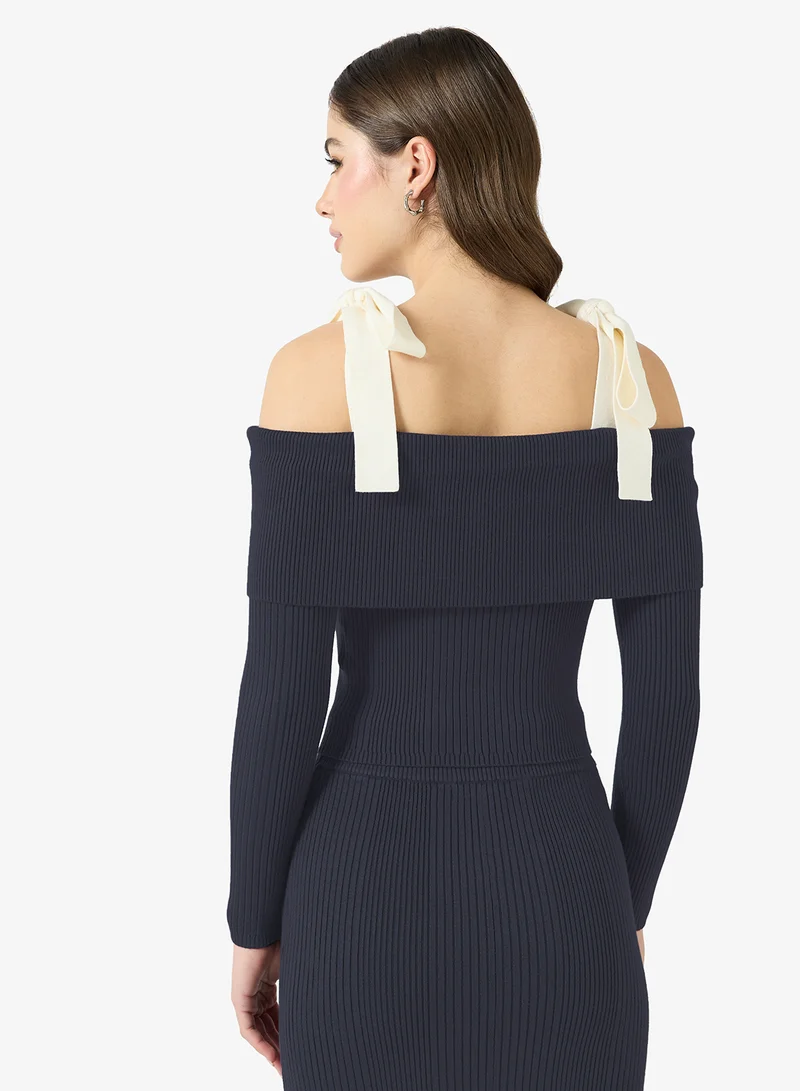 GUESS Rib Off Shoulder Long Sleeve Sweater