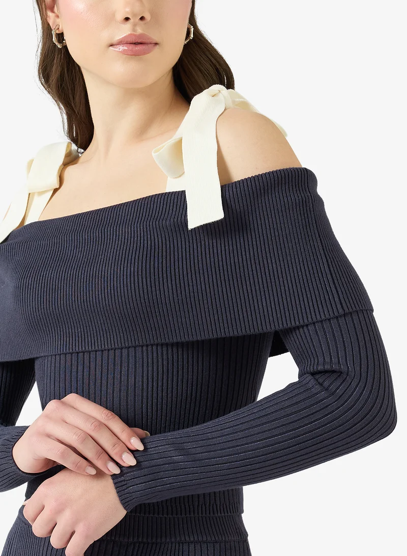 GUESS  Rib Off Shoulder Long Sleeve Sweater for Women | Best Price UAE