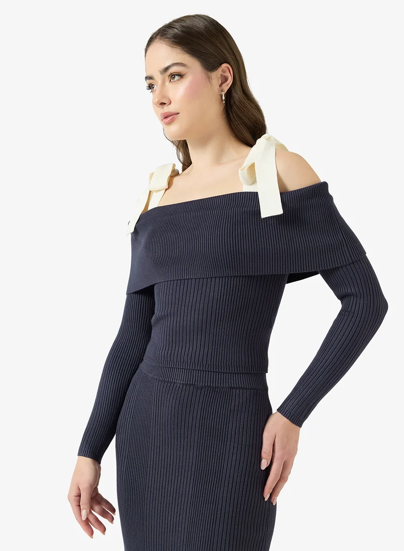 GUESS Rib Off Shoulder Long Sleeve Sweater