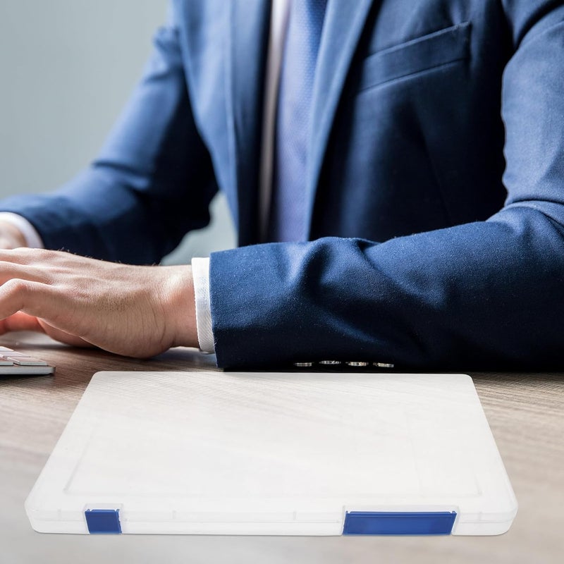 حامل مستندات A4، صندوق بلاستيكي أزرق سميك مزود بغطاء، منظم ورقي للمجلات لأغراض المكتب والمنزل - Image 5