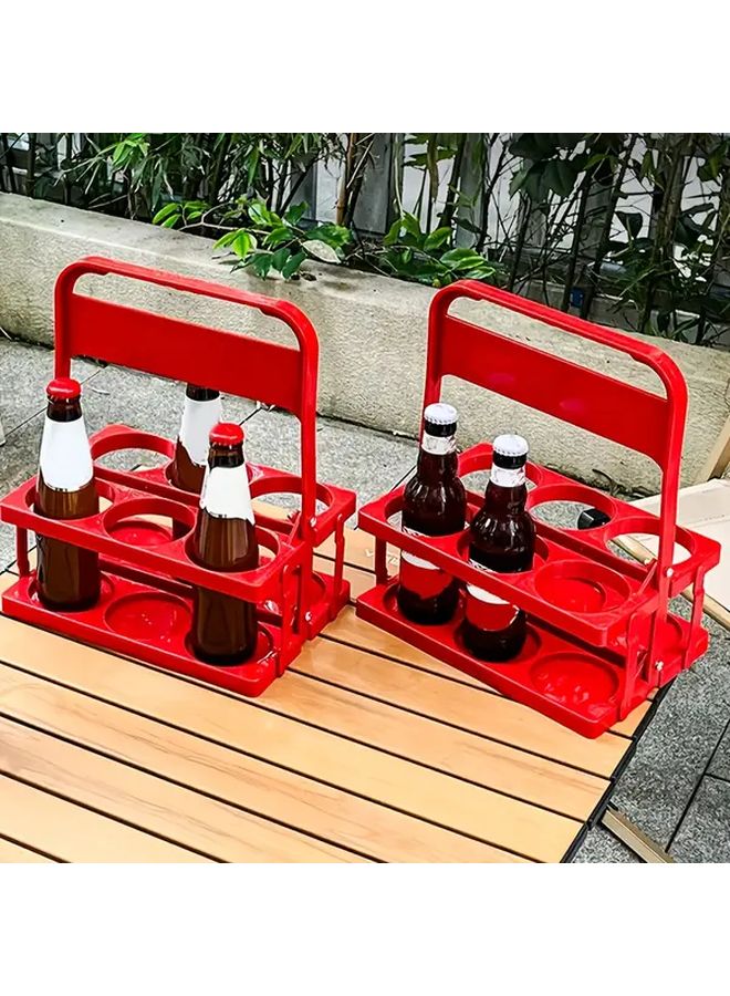 Red Foldable Plastic Beer Basket With Handles Portable Multi Bottle Holder - Image 2
