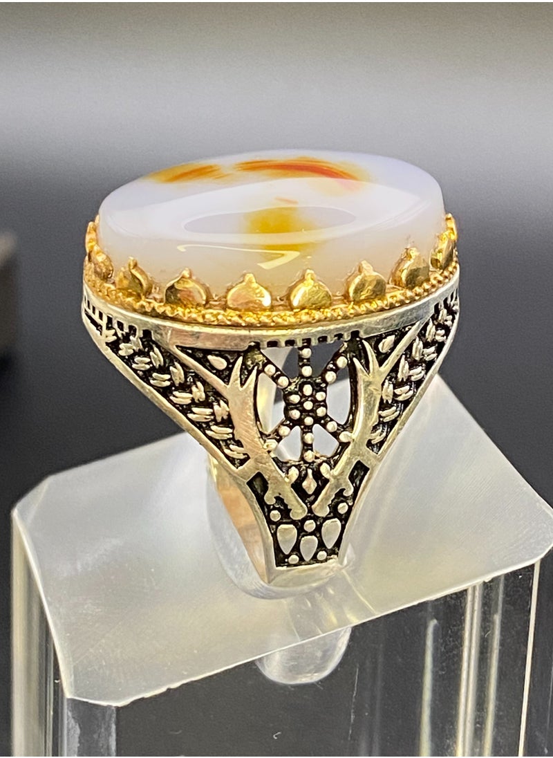 Generic - Men's Silver Ring Natural Yemeni Aqeeq 925 Royal Gemstone Rings New Set Royal Crafting Gift Rosary Rosary For Man Luxury Packaging Luxury Men's Gift Sets A10 - Image 1