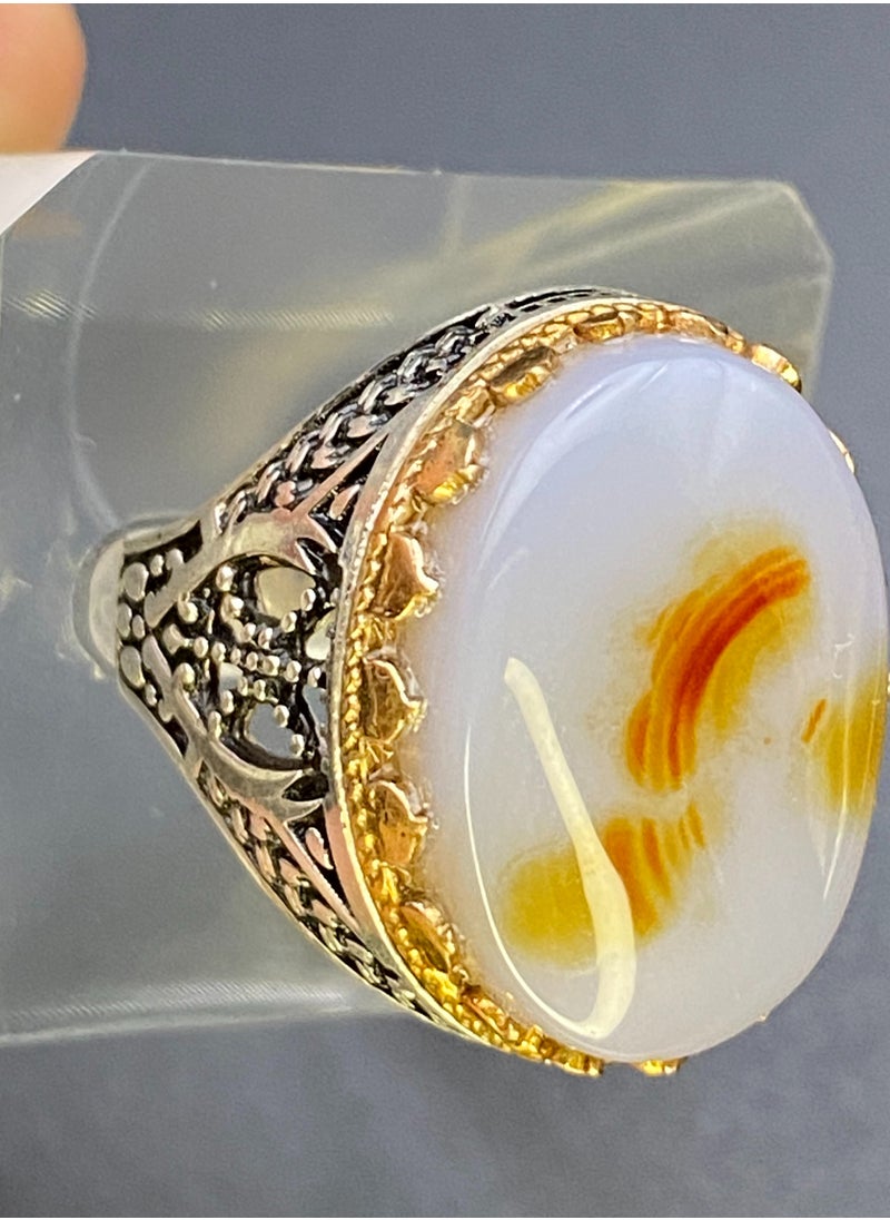 Generic - Men's Silver Ring Natural Yemeni Aqeeq 925 Royal Gemstone Rings New Set Royal Crafting Gift Rosary Rosary For Man Luxury Packaging Luxury Men's Gift Sets A10 - Image 1