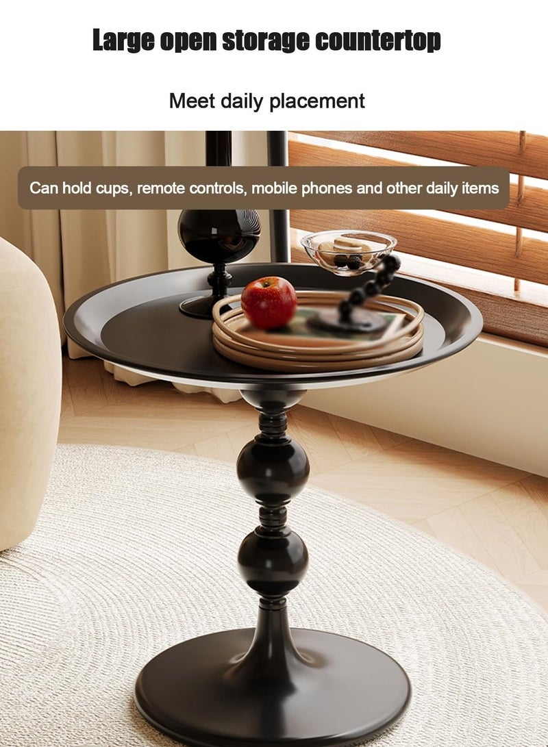 شو وو طاولة جانبية، طاولة جانبية لأريكة غرفة المعيشة، طاولة نهاية مستديرة، طاولات قهوة معدنية دائرية، طاولة جانبية للمساحات الصغيرة الداخلية والخارجية وغرفة المعيشة وغرفة النوم أو المكتب، تخزين مفتوح، أسود - Image 3