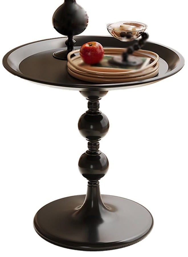 شو وو طاولة جانبية، طاولة جانبية لأريكة غرفة المعيشة، طاولة نهاية مستديرة، طاولات قهوة معدنية دائرية، طاولة جانبية للمساحات الصغيرة الداخلية والخارجية وغرفة المعيشة وغرفة النوم أو المكتب، تخزين مفتوح، أسود - Image 1