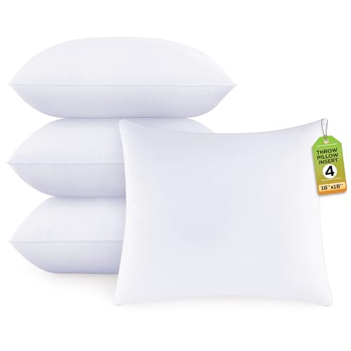 GOLD TEXTILES White Throw Pillows Insert (Pack of 4) - 18 X 18 Inches Non Woven 100% Polyester Bed Pillow - Side Sleeper Soft Indoor Rectangular Shape Down Pillow - Bed and Cushion Couch Hotel Pillows - Image 1