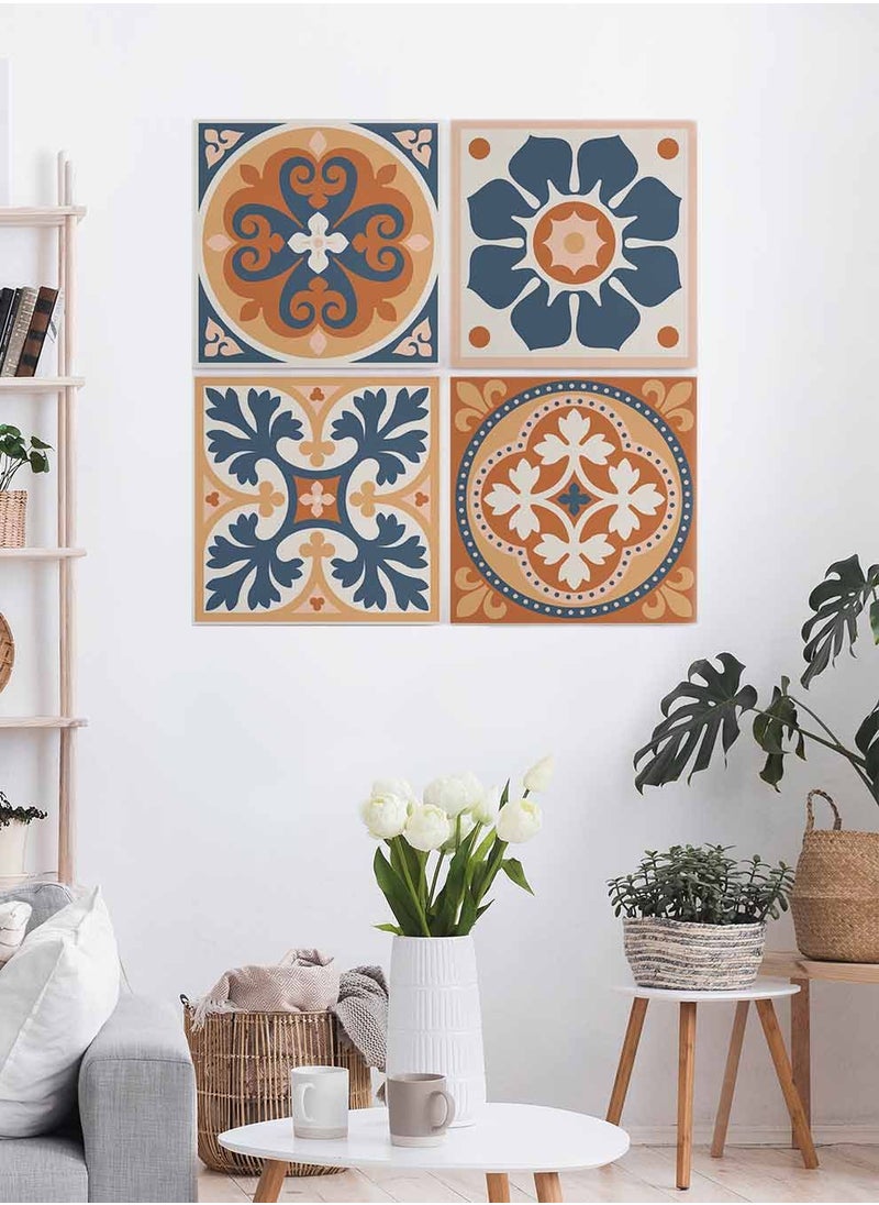 LOWHA Set Of 4 Framed Square Canvas Wall Arts Stretched Over Wooden Frame, Azulejo Art Painting, For Home, Living Room, Office Decor  - Image 2