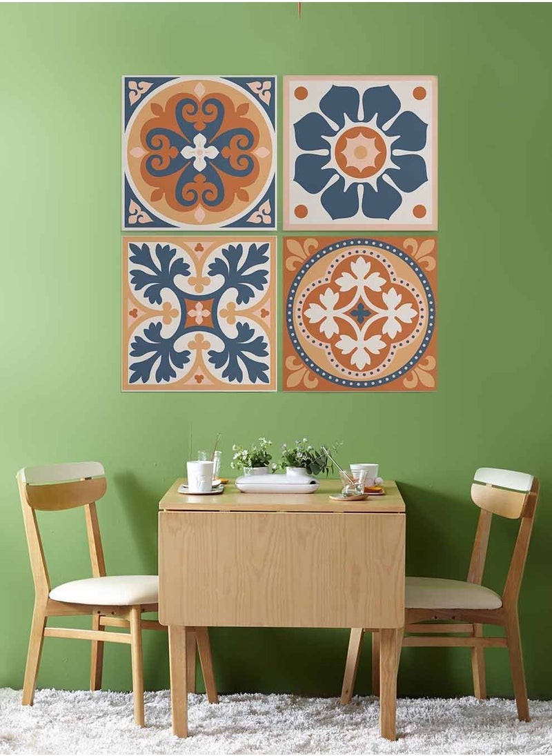 LOWHA Set Of 4 Framed Square Canvas Wall Arts Stretched Over Wooden Frame, Azulejo Art Painting, For Home, Living Room, Office Decor  - Image 3