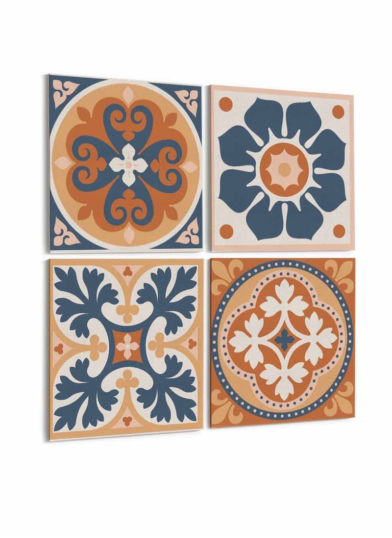 LOWHA Set Of 4 Framed Square Canvas Wall Arts Stretched Over Wooden Frame, Azulejo Art Painting, For Home, Living Room, Office Decor  - Image 4