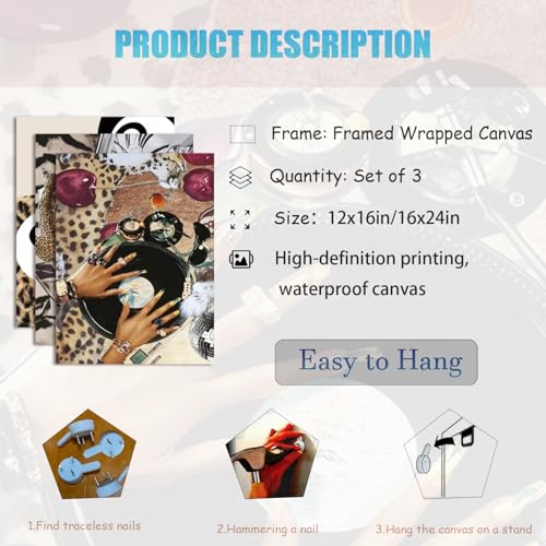 ZeeYiFyn Trendy Leopard Wall Art Set of 3 Cheetah Canvas Aesthetic Wall Decor Funky Black Girl 8 Ball Lucky Poster Prints Pictures Artwork for Bedroom Living Room 12x16 Inch Framed - Image 5