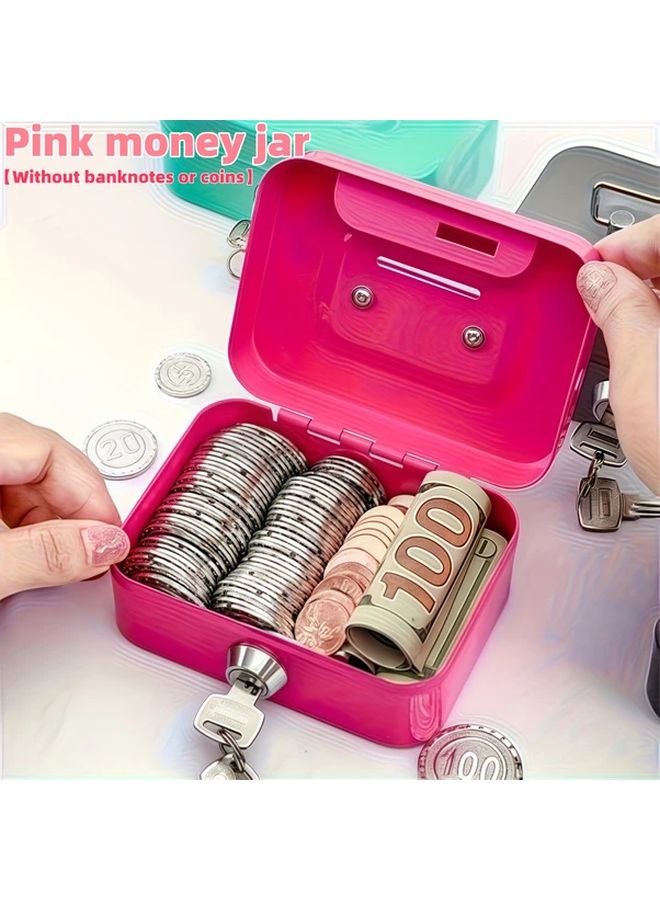 Pink Heavy Duty Metal Locking Storage Box Secure Money Cash Coin Safe - Image 1