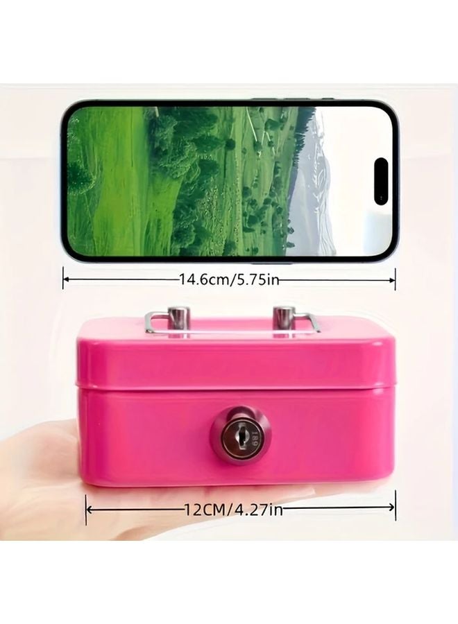 Pink Heavy Duty Metal Locking Storage Box Secure Money Cash Coin Safe - Image 4