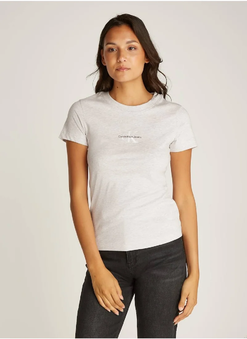 Calvin Klein Jeans Women's  Slim Monogram T-Shirt, Grey - Cotton