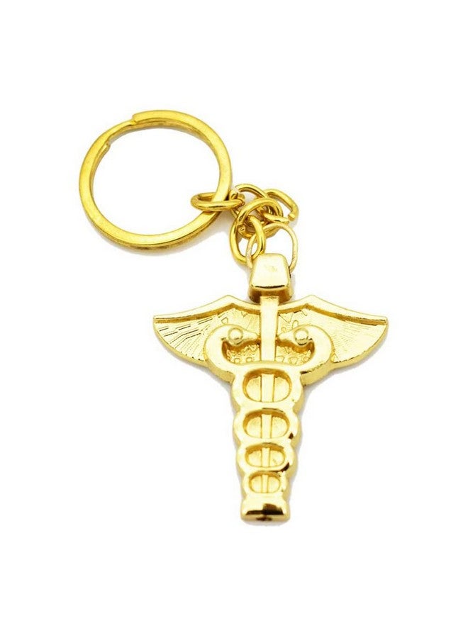 Yey Doctor Logo Golden Plated Keychain Metal Keyring With Doctor Symbol/Caduceus Best Gift for Doctors & Medical Staff for Birthday & Doctor's Day - Image 1