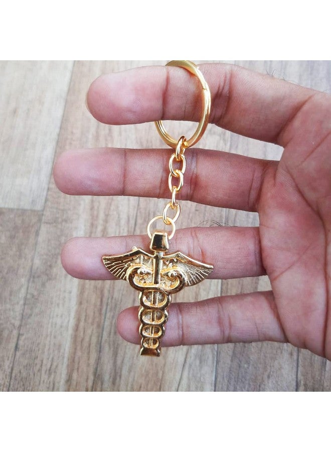 Yey Doctor Logo Golden Plated Keychain Metal Keyring With Doctor Symbol/Caduceus Best Gift for Doctors & Medical Staff for Birthday & Doctor's Day - Image 4