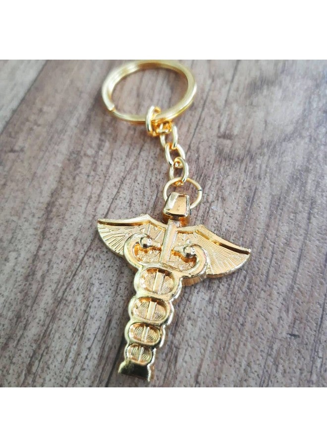 Yey Doctor Logo Golden Plated Keychain Metal Keyring With Doctor Symbol/Caduceus Best Gift for Doctors & Medical Staff for Birthday & Doctor's Day - Image 2