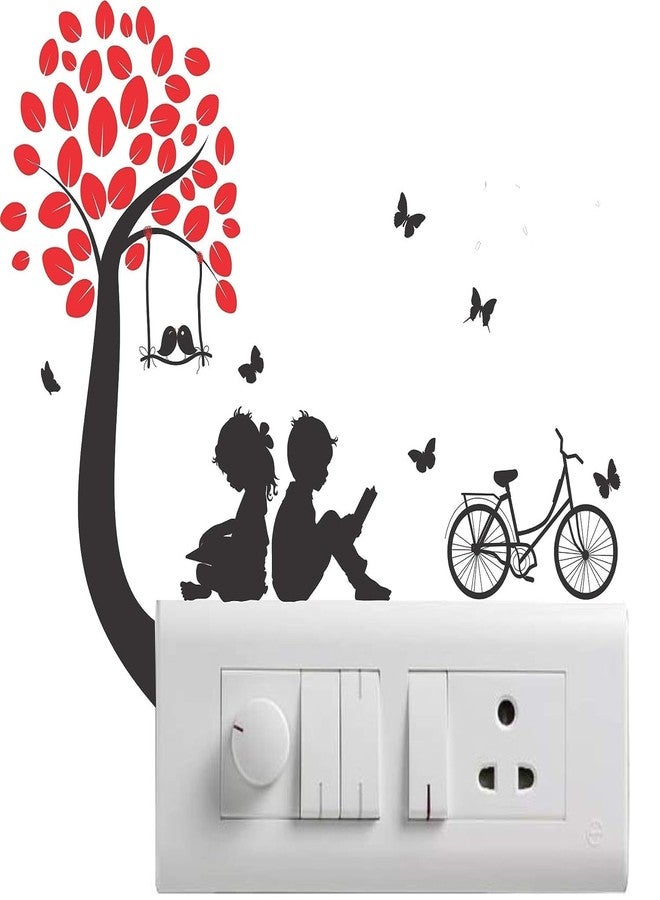 Byte Shop Decorative Small Switch Penal/Board décor Wall Sticker of Dancing Girl, Standing panguin, Sleeping Bear, Love Peris, Couple and Floral Branch Decal self Adhesive (PVC Vinyl Multicolor) - Image 4