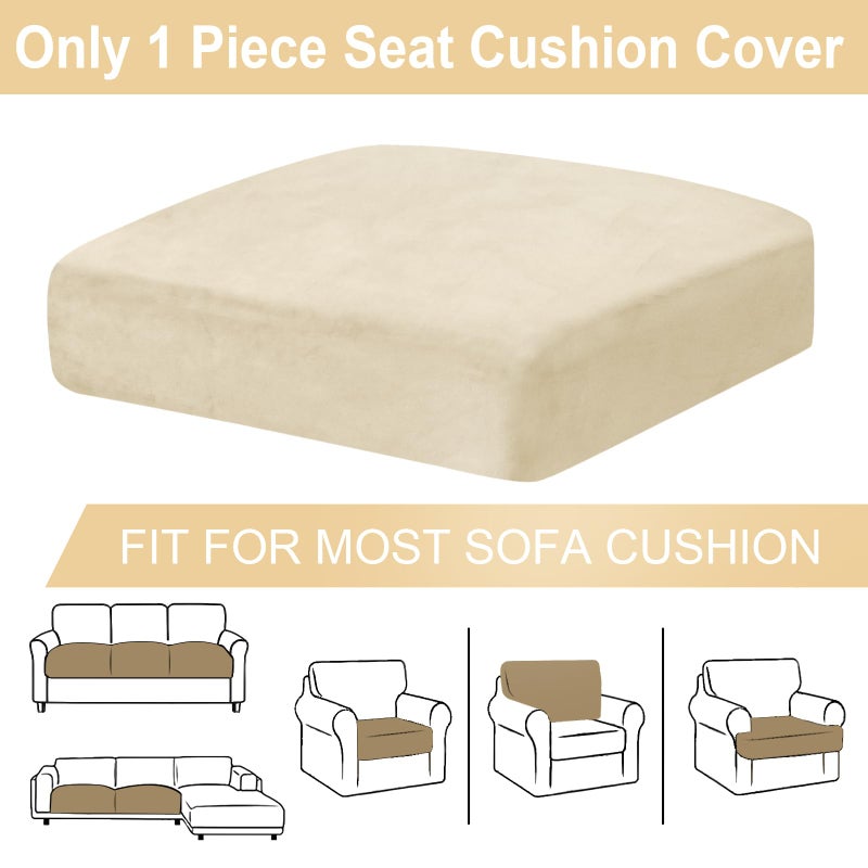 BT.WA Couch Cushion Cover Velvet 1 Piece Seat Cushion Cover Stretch Armchair Cover Separate Sectional Sofa Slipcovers Furniture Protector (1-Seater or Sofa Backrest  Milk White) - Image 4
