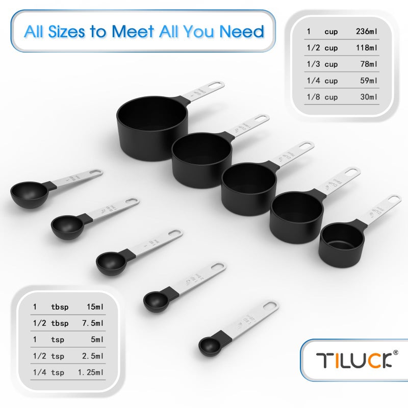 TILUCK Measuring Cups & Spoons Set, Stackable Cups and Spoons, Nesting Measure Cups with Stainless Steel Handle, Kitchen Gadgets for Cooking & Baking (Black) - Image 3