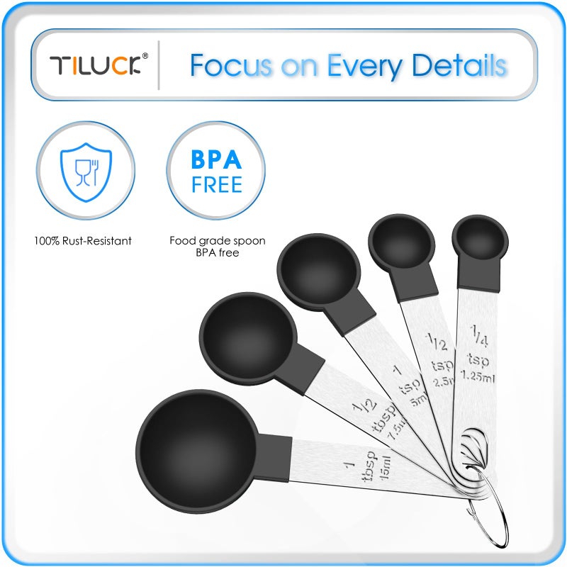 TILUCK Measuring Cups & Spoons Set, Stackable Cups and Spoons, Nesting Measure Cups with Stainless Steel Handle, Kitchen Gadgets for Cooking & Baking (Black) - Image 5