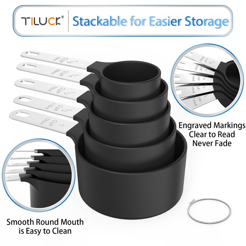 TILUCK Measuring Cups & Spoons Set, Stackable Cups and Spoons, Nesting Measure Cups with Stainless Steel Handle, Kitchen Gadgets for Cooking & Baking (Black) - Image 4
