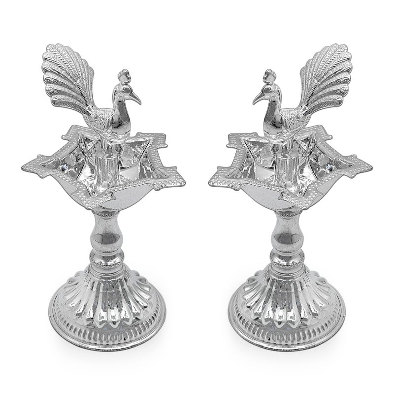 MAA SILVER Pure Silver Pack of 2 Diya Samai with Peacock at Centre & Unique Design BIS Hallmarked Perfect for Gifting and Pooja Use (92.5 Purity)(120 Grams Silver) - Image 5
