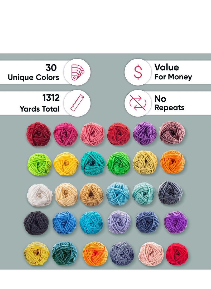 XiuWoo - 30-Piece 20g Acrylic Yarn Skeins Soft Yarn for Crocheting and Knitting Craft Project Assorted Starter Crochet Kit Yarn Bulk for Adults and Kids - Image 1