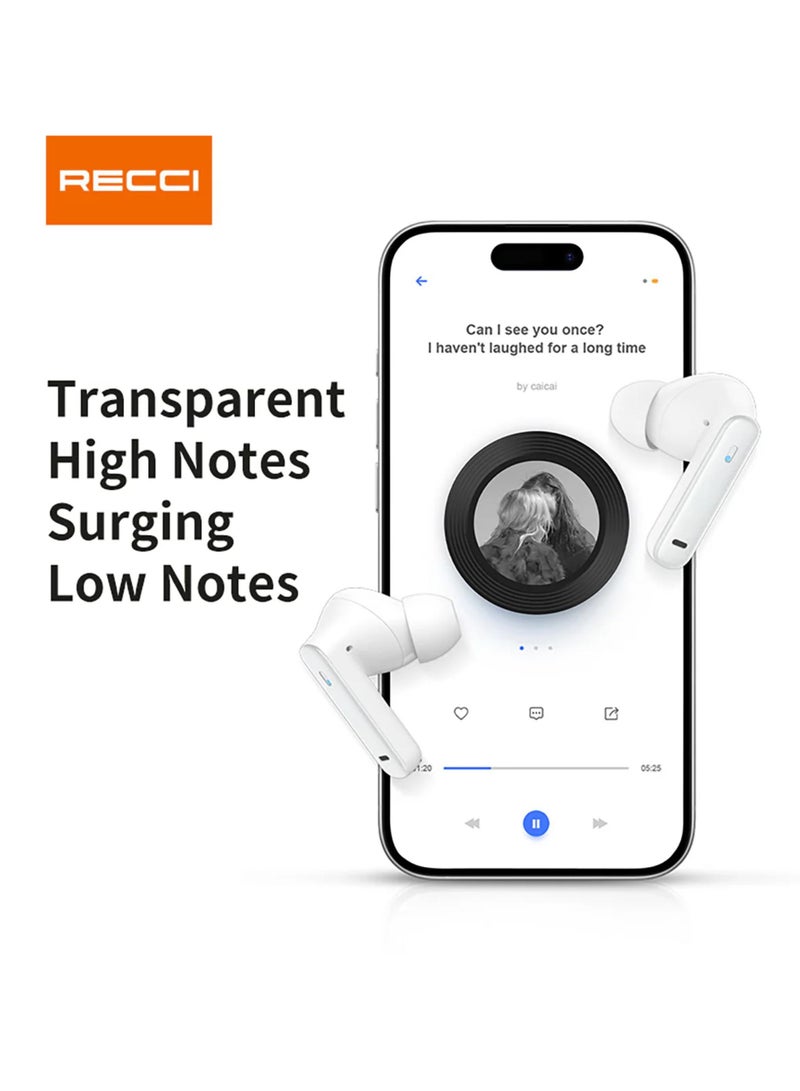 ريتشي سماعة أذن لاسلكية RECCI REP-W88 مع ميزة إلغاء الضوضاء النشط (ANC) | بلوتوث 5.3 | صوت قوي عميق | تحكم باللمس | بطارية طويلة العمر – أبيض - Image 4