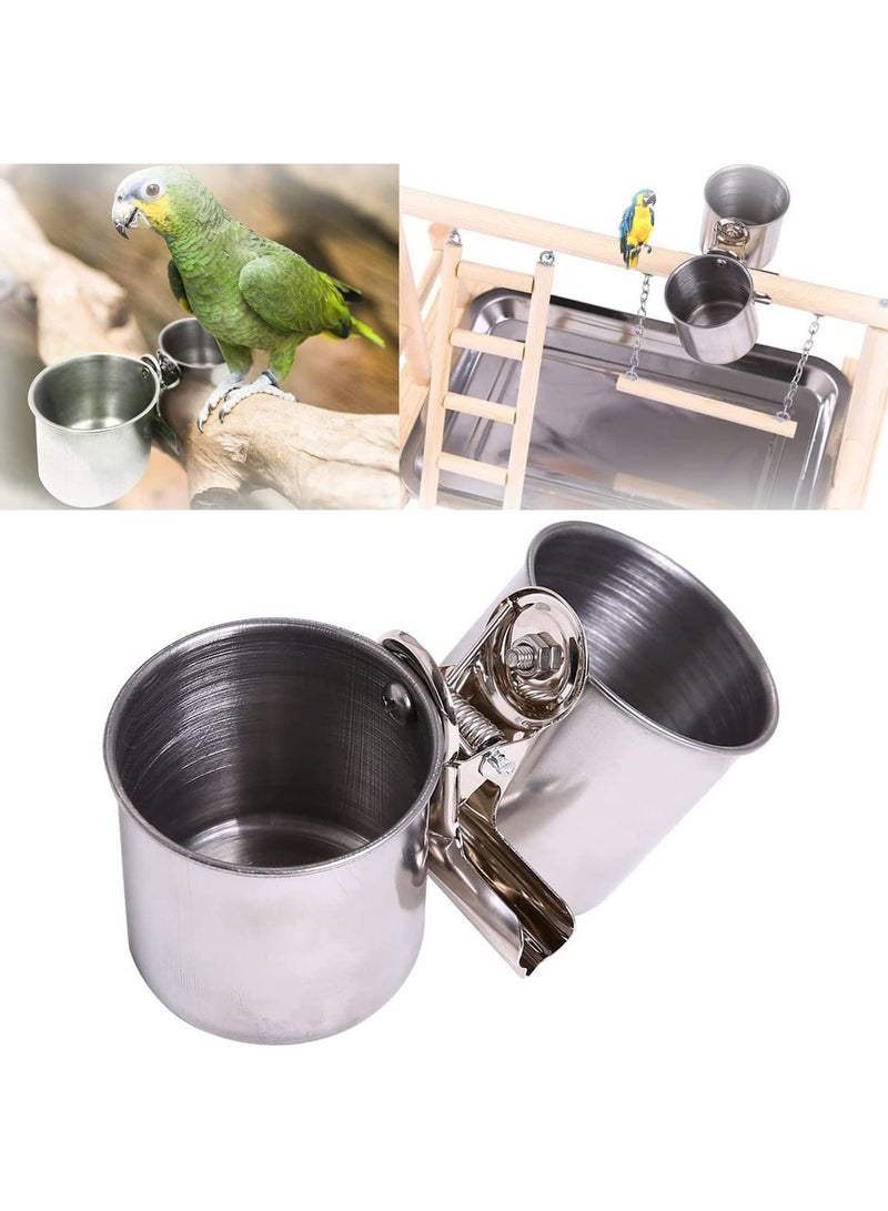 Excefore Parrot Feeding Cups Birds Food Dish Stainless Steel Parakeet Food Water Bowls Dish Feeder Holder and Fruit Vegetable Holder - Image 1