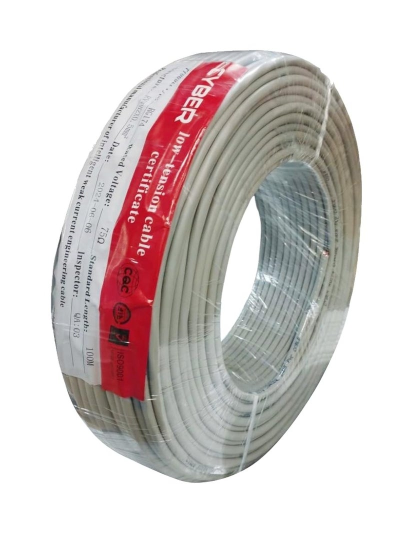 RG174 Shielded Power Cable for Security Cameras – 100M Roll – Grey 