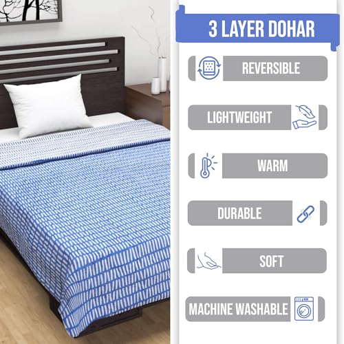 Divine Casa 120 GSM Cambric Cotton Reversible Lightweight Printed Single Bed AC Blanket Dohar (140 x 210, Stonewash)| TC - 120 - Image 5
