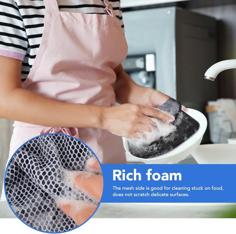 VIVOTE Microfibre Dish Cloth Cleaning Cloth with Poly Mesh Scouring Side, Thick, Absorbent, Reusable Household Cloth, Kitchen Dough Cleaning Cloth, Mesh Cloth, Pack of 12, 20 cm x 20 cm, Black - Image 3