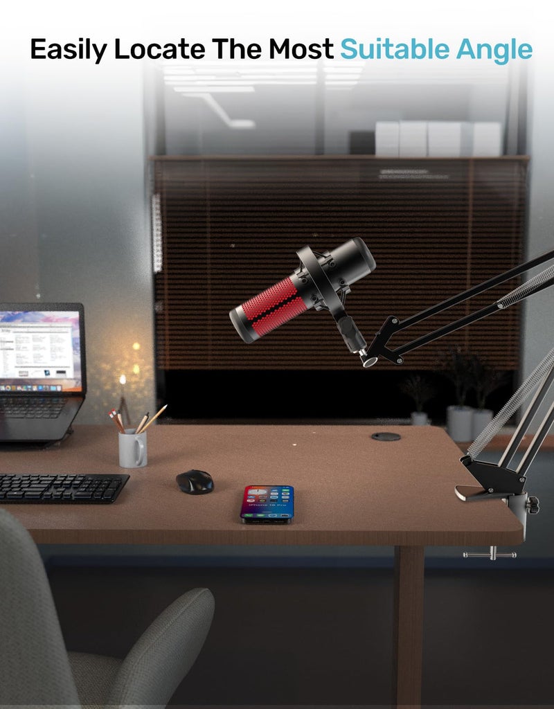 Etour [Custom Built for HeyperX Quadcast Shouck Mount ] Microphone Mount Stand Mic Mount Adapter with 5/8" 3/8" 1/4" Screw Adapter with Microphone Stand & Boom Arm - Image 3