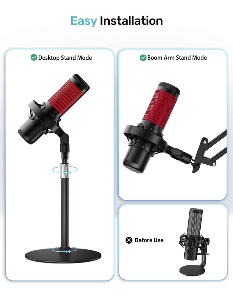 Etour [Custom Built for HeyperX Quadcast Shouck Mount ] Microphone Mount Stand Mic Mount Adapter with 5/8" 3/8" 1/4" Screw Adapter with Microphone Stand & Boom Arm - Image 5